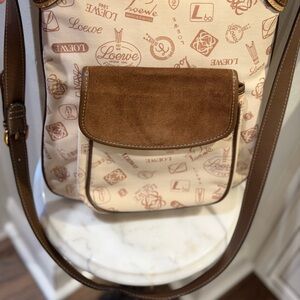 Loewe 160 Anniversary Canvas and Suede Brown and Cream Women's Bag